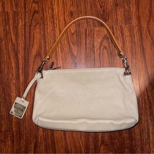 Valentina Cream Leather Shoulder Bag with Tan Top Handle